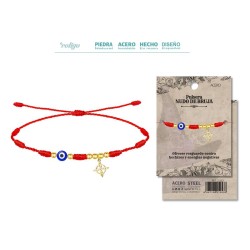 Pulsera 7 Nudos con Ojo Turco y Nudo de Bruja en Acero Dorado (P2) ·